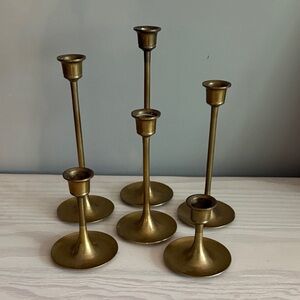 VTG MCM‎ Brass Graduated Candlestick Holders Set of 6 Tulip Style Candleholders